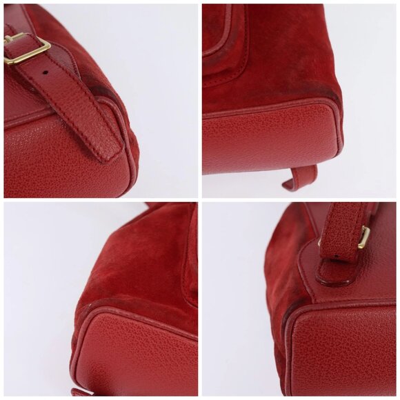 GUCCI Bamboo Backpack Suede Leather Red Gold Auth - Picture 15 of 16